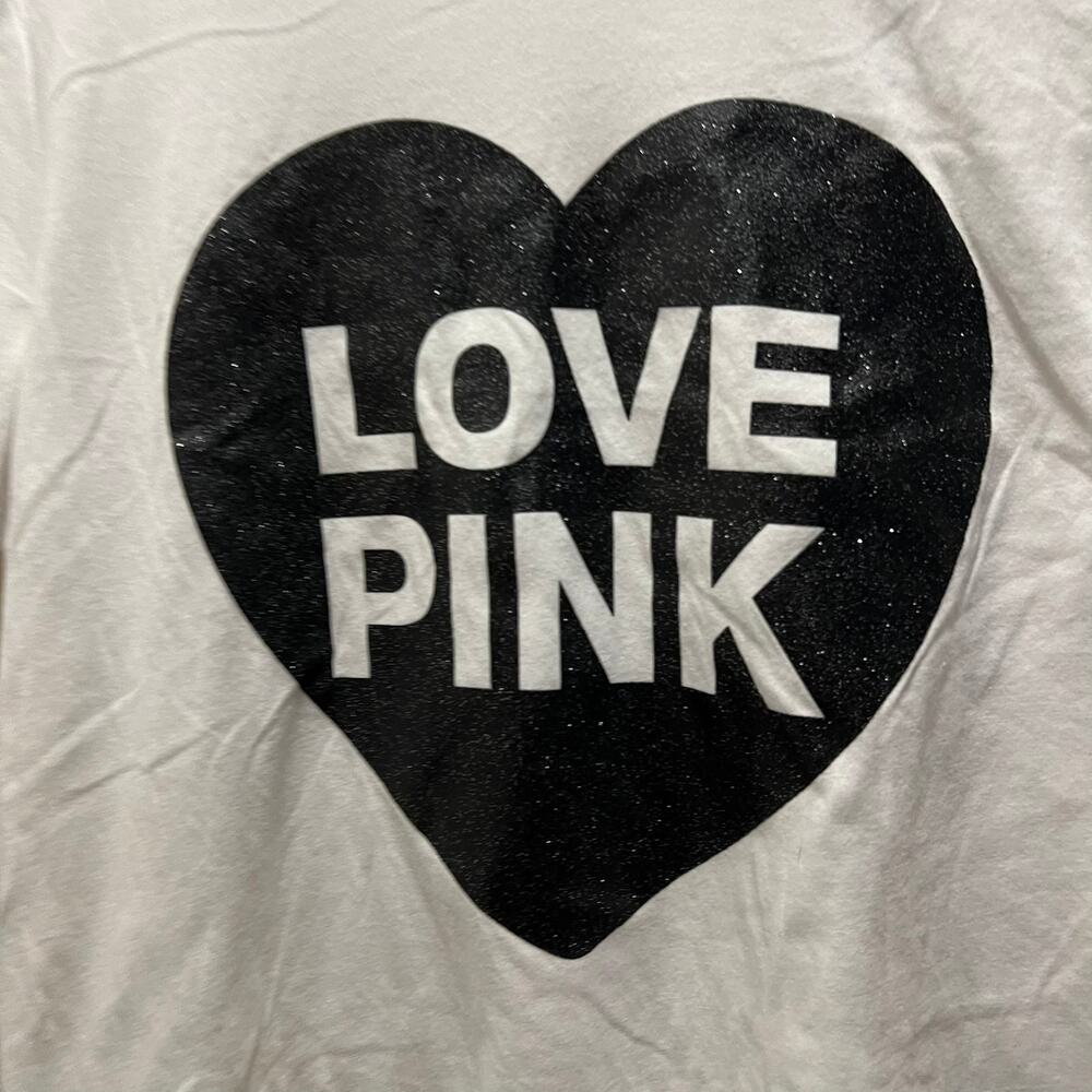 Victoria's Secret PINK Originals White Sparkle Heart Short Sleeve T-Shirt Size M - Picture 4 of 7